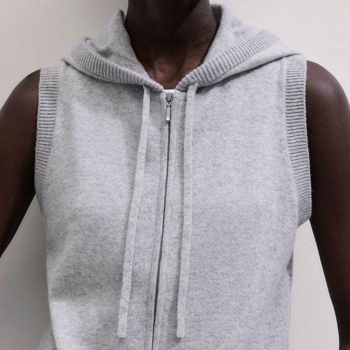 Gray Cashmere Sleeveless Relaxed Zip Hoodie meandem
