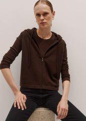 Brown Cashmere Sleeveless Relaxed Zip Hoodie meandem