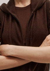 Brown Cashmere Sleeveless Relaxed Zip Hoodie meandem