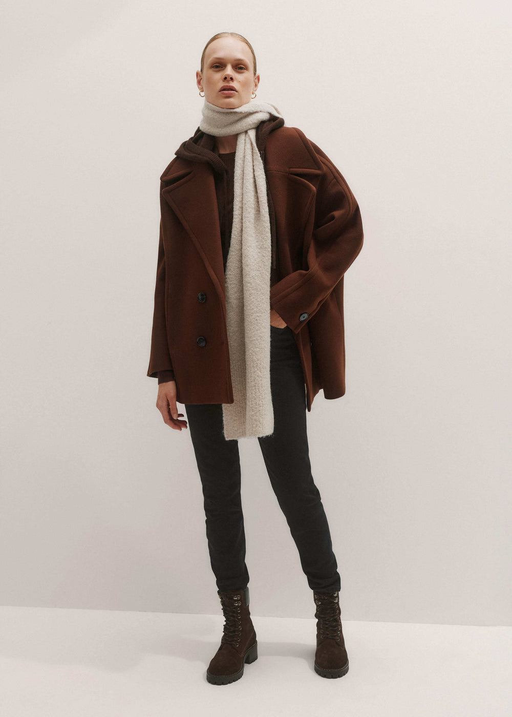 Brown Cashmere Sleeveless Relaxed Zip Hoodie meandem