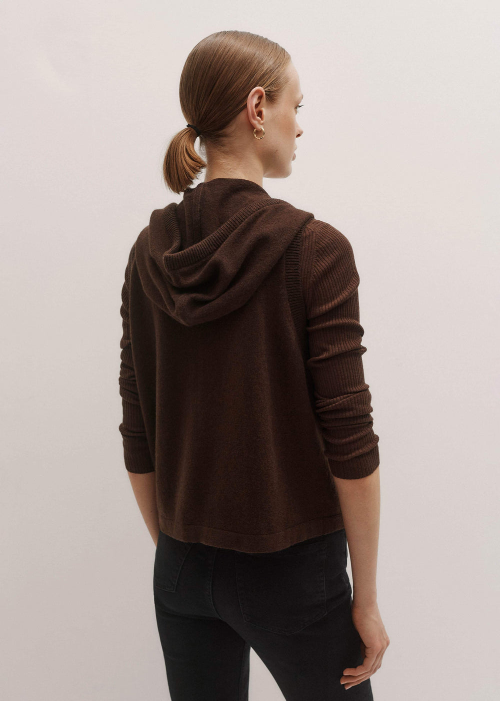 Brown Cashmere Sleeveless Relaxed Zip Hoodie meandem