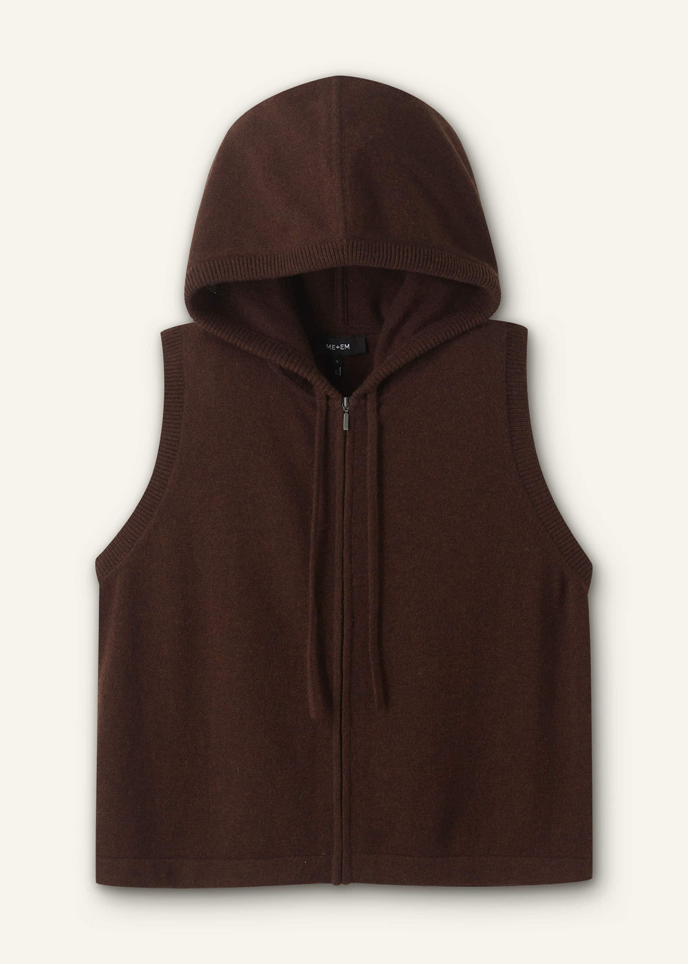 Brown Cashmere Sleeveless Relaxed Zip Hoodie meandem