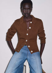 Brown Slim Collared Cardigan meandem