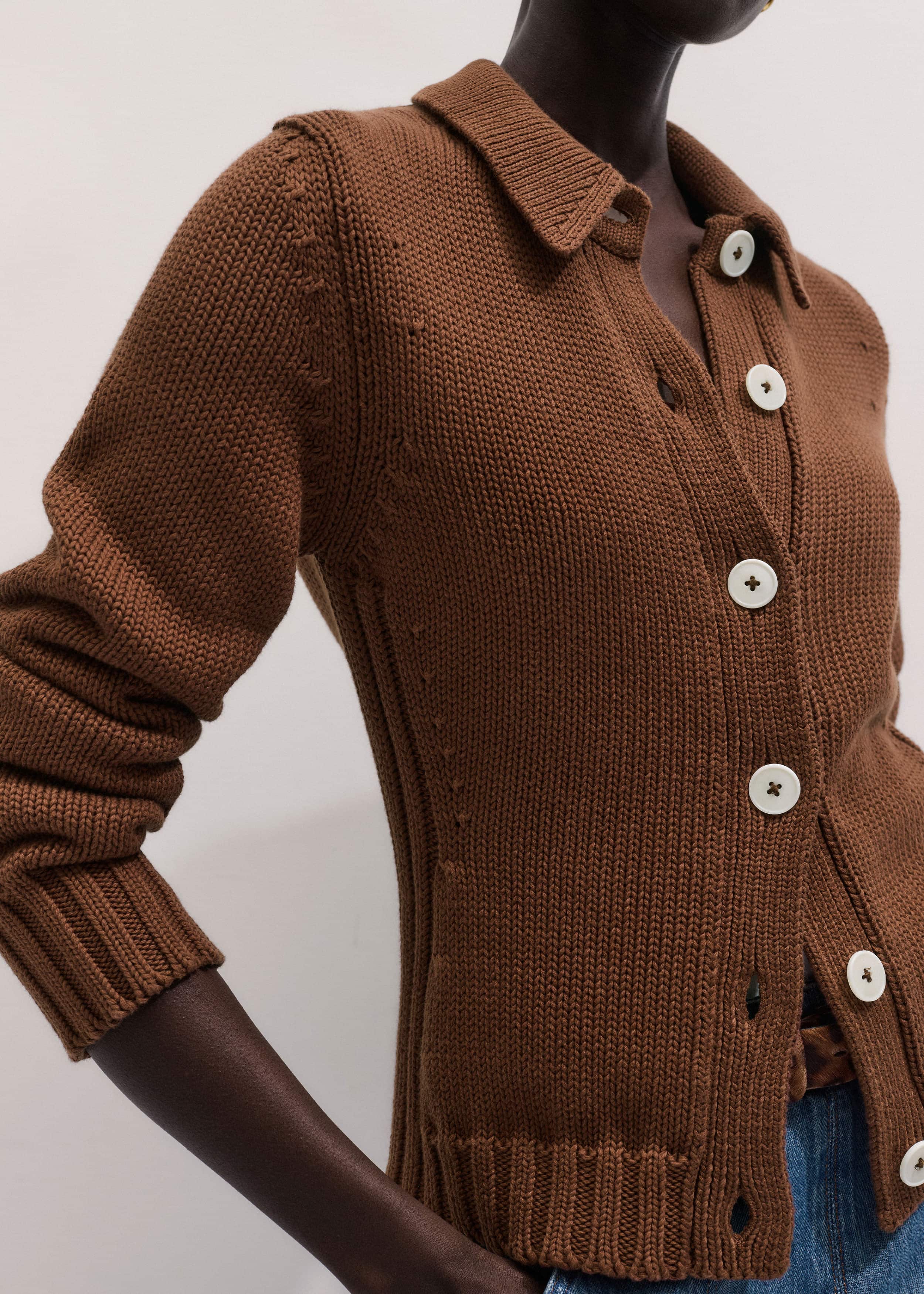 Brown Slim Collared Cardigan meandem