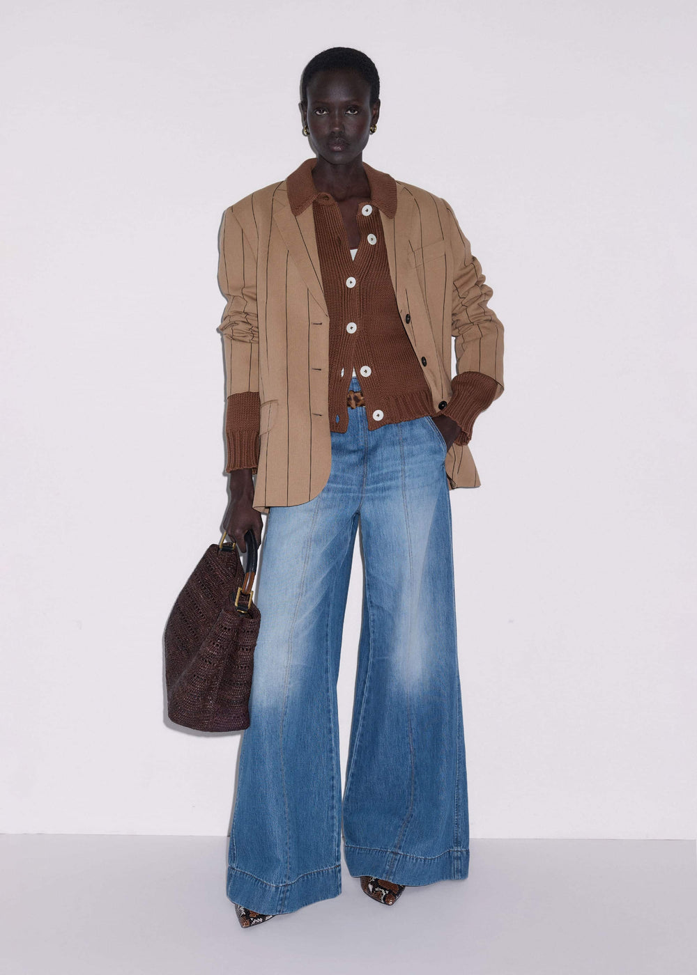 Brown Slim Collared Cardigan meandem