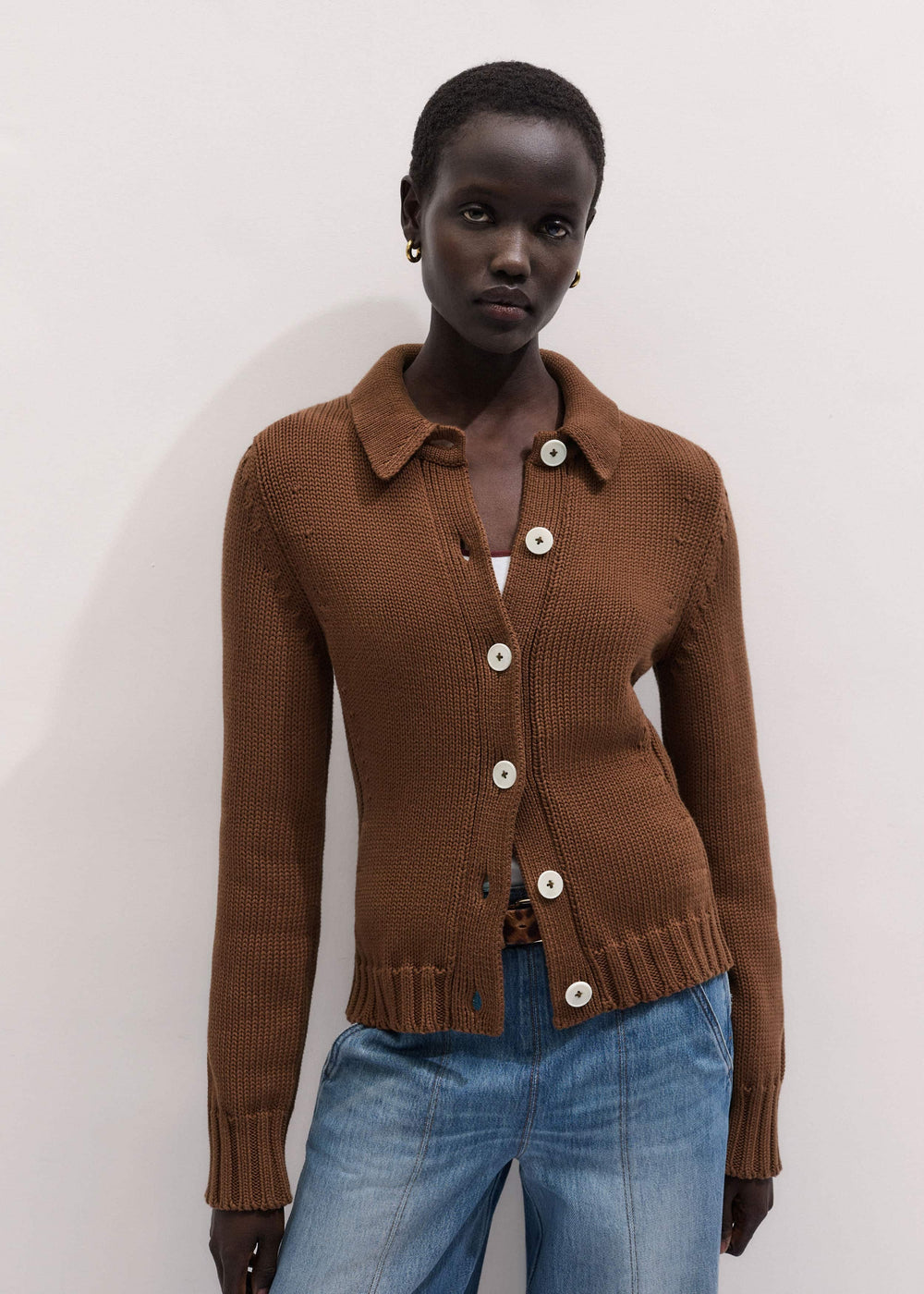 Brown Slim Collared Cardigan meandem