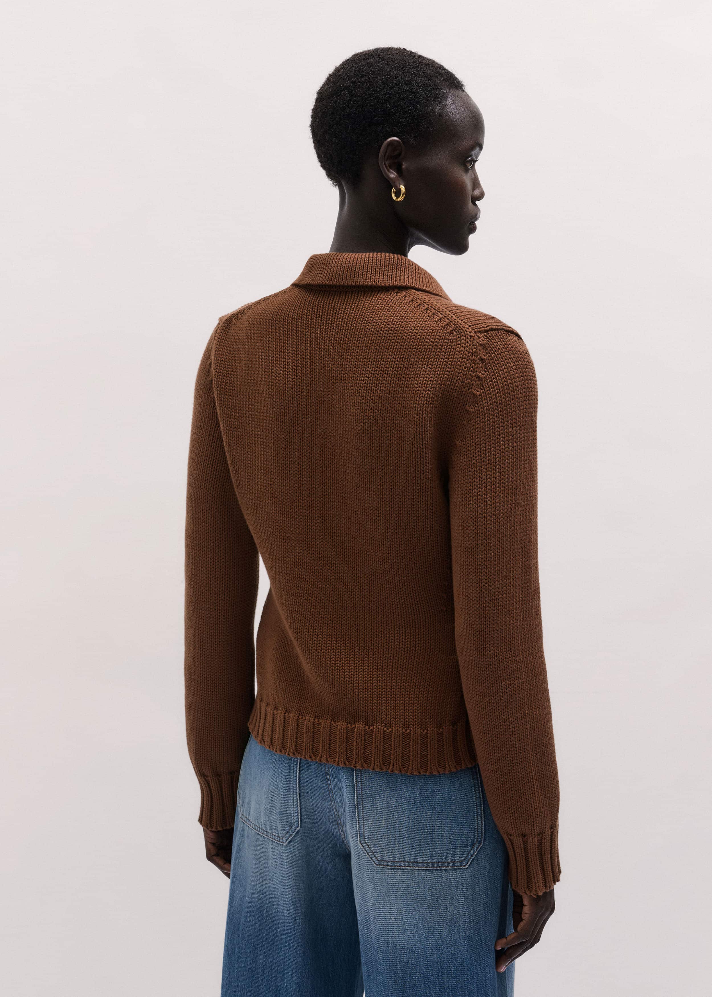 Brown Slim Collared Cardigan meandem
