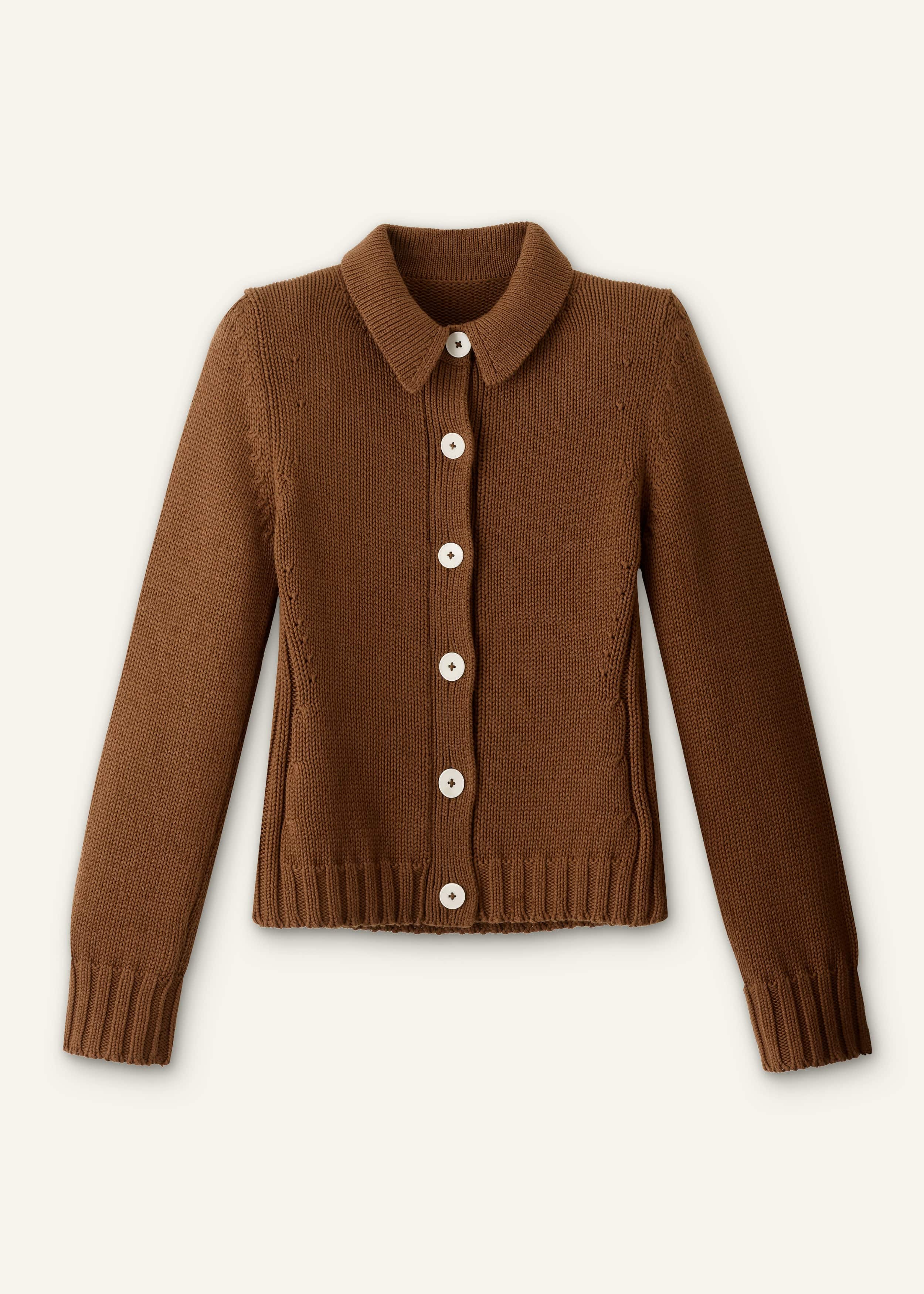 Brown Slim Collared Cardigan meandem