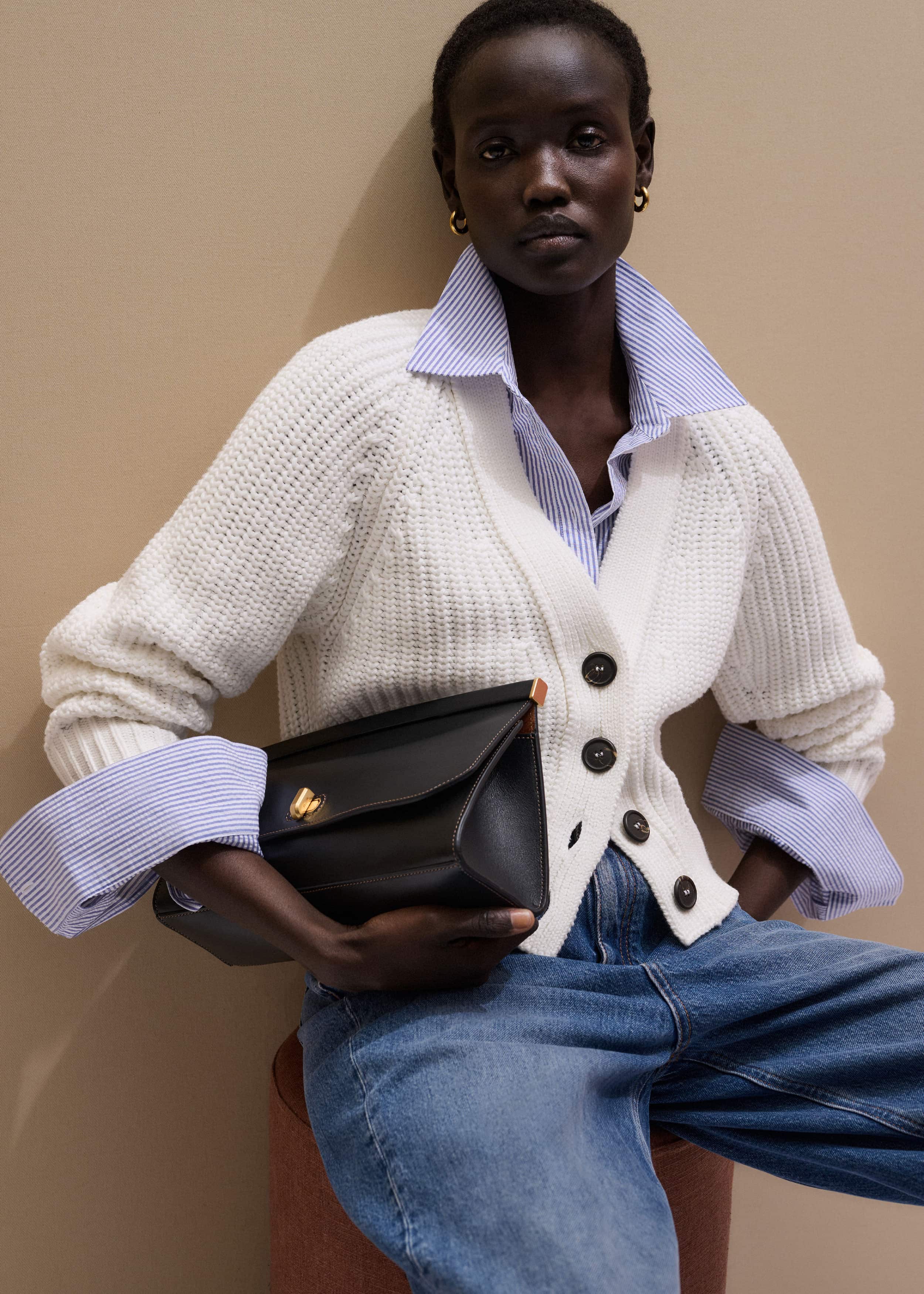 White Chunky Raglan Relaxed Weekend Cardigan meandem