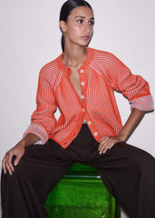 Orange Contrast Rib Straight Cardigan meandem