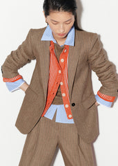 Orange Contrast Rib Straight Cardigan meandem