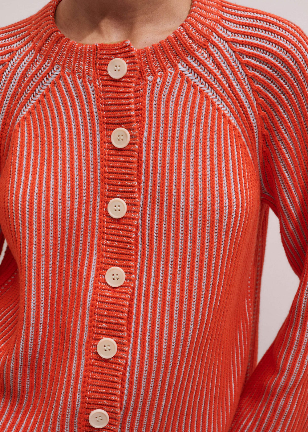 Orange Contrast Rib Straight Cardigan meandem