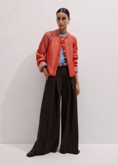 Orange Contrast Rib Straight Cardigan meandem