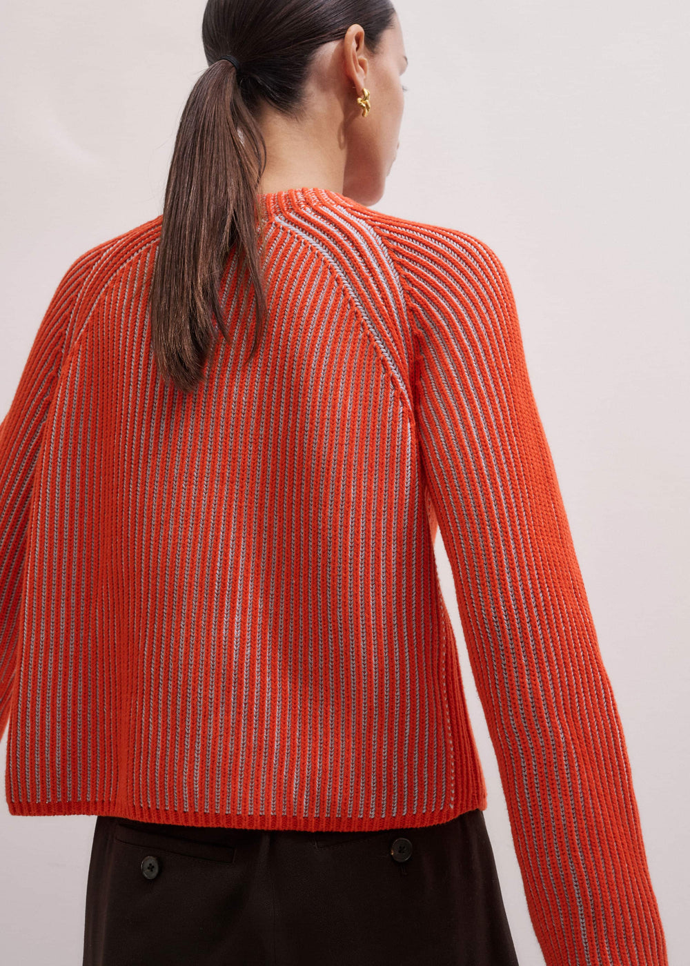 Orange Contrast Rib Straight Cardigan meandem