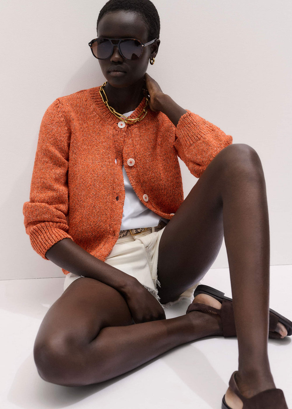 Orange Relaxed Crew Cardigan meandem