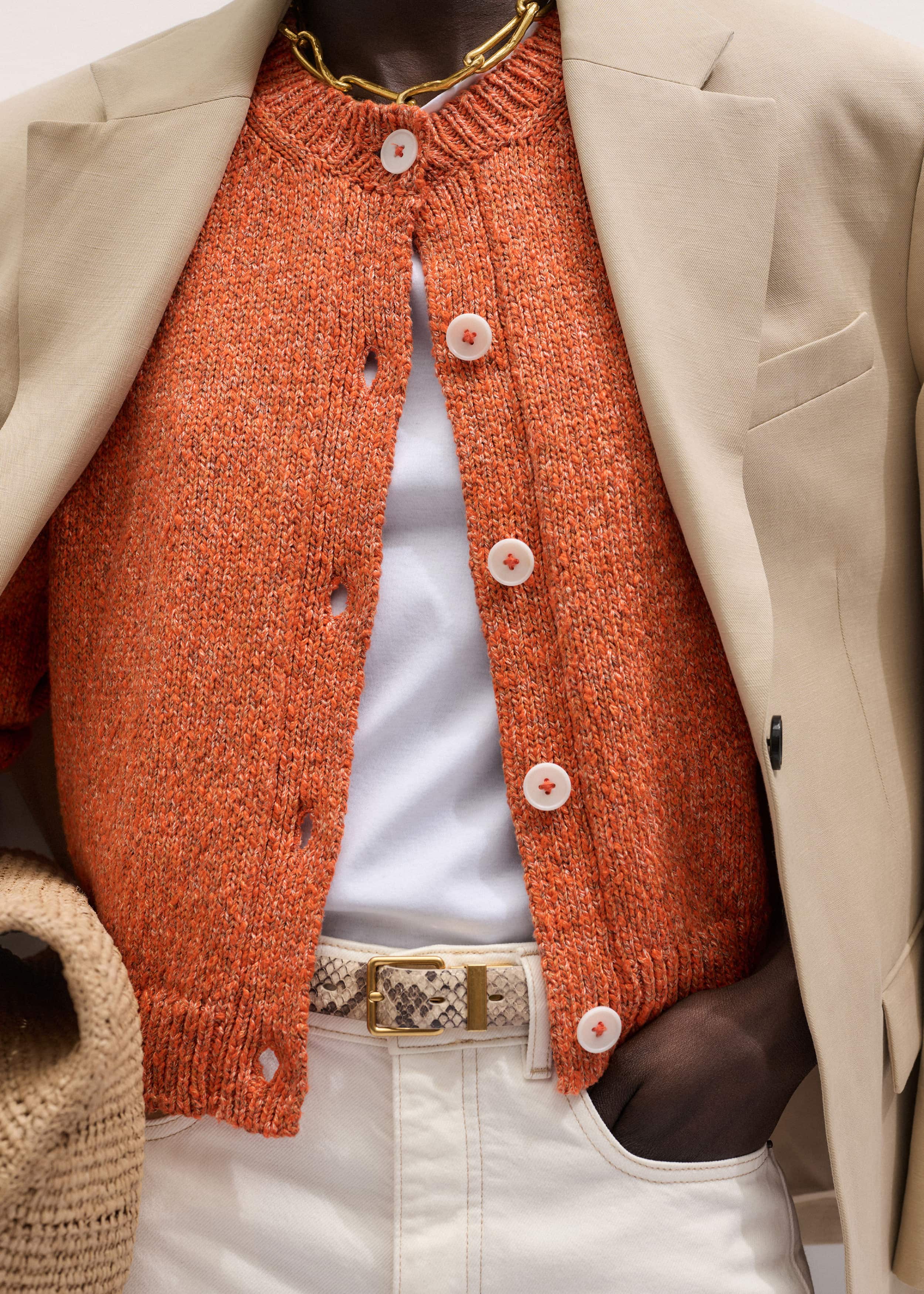 Orange Relaxed Crew Cardigan meandem
