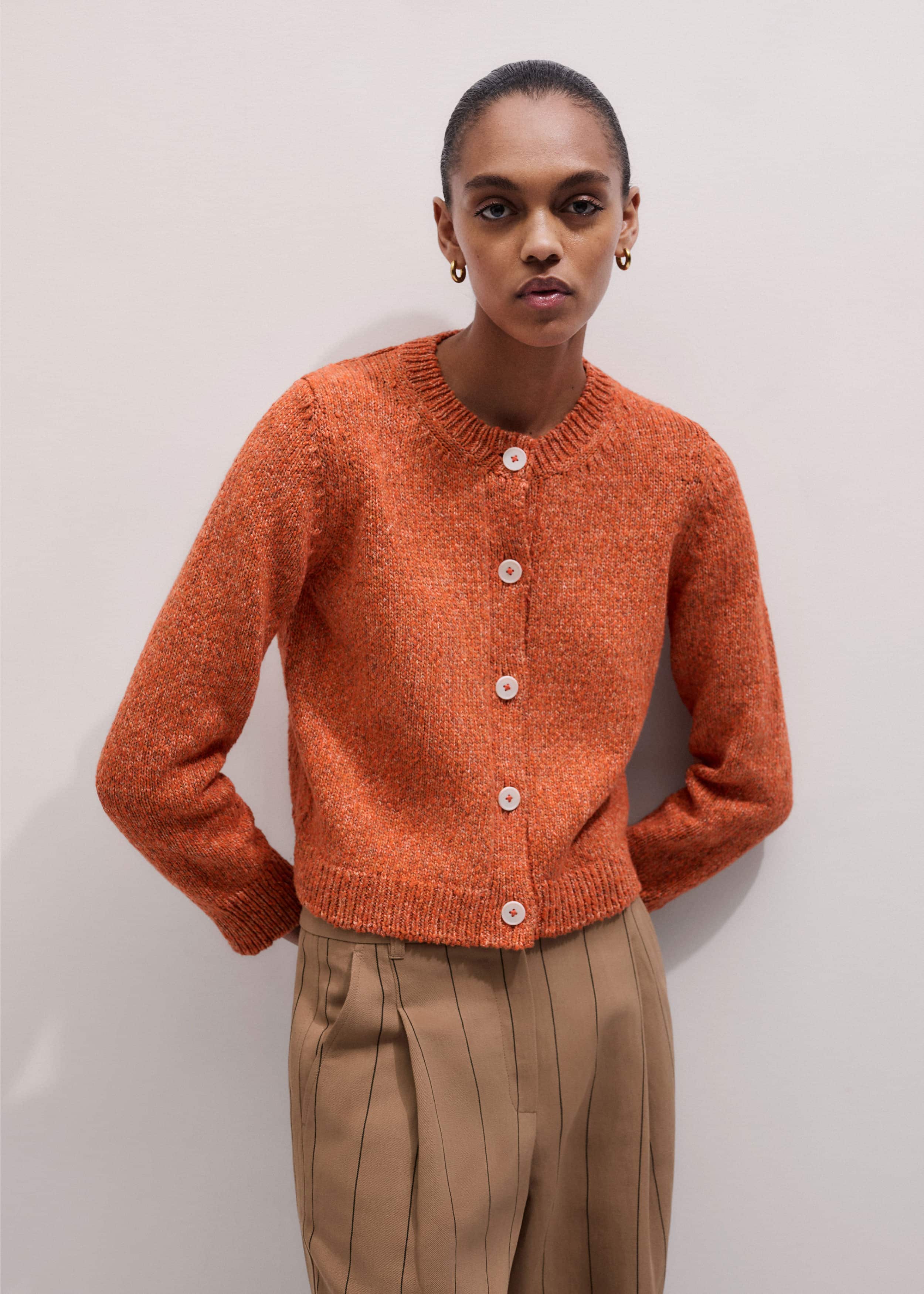 Orange Relaxed Crew Cardigan meandem