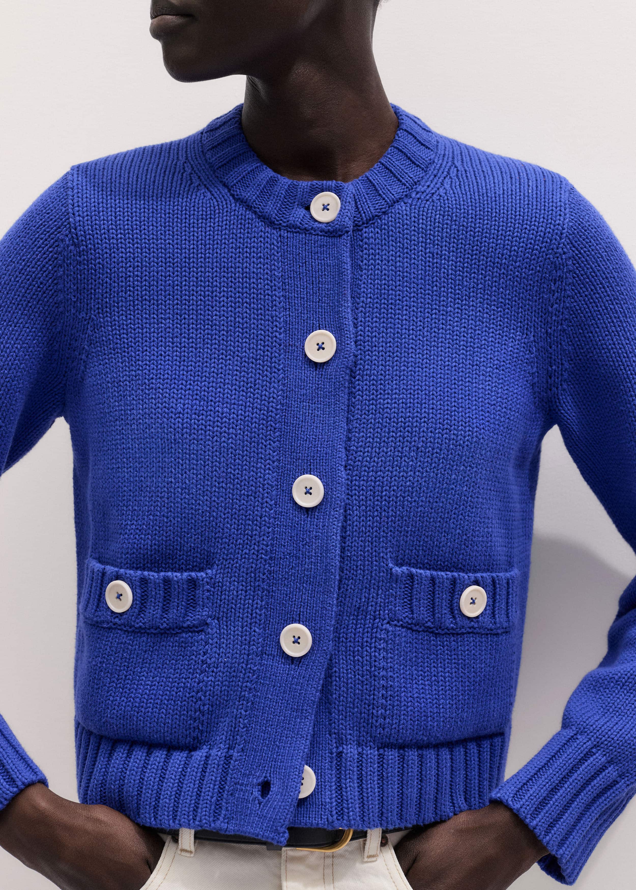 Deep Blue Straight Crop Cardigan meandem