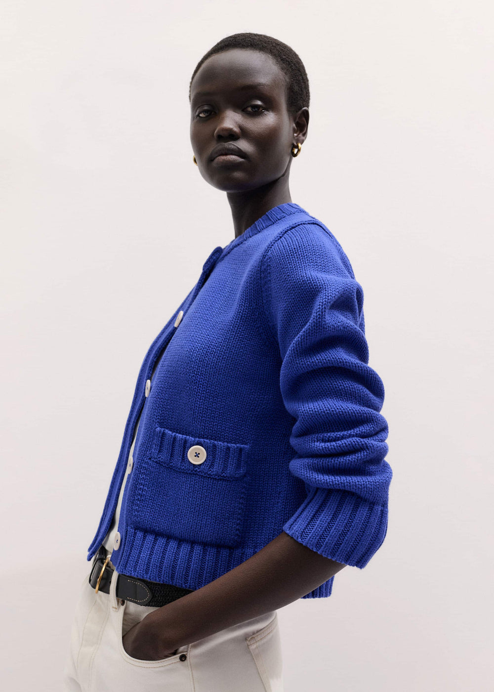 Deep Blue Straight Crop Cardigan meandem