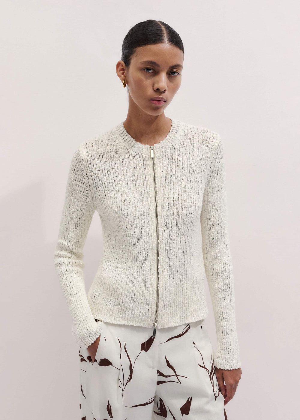Cream Double Zip Cardigan meandem