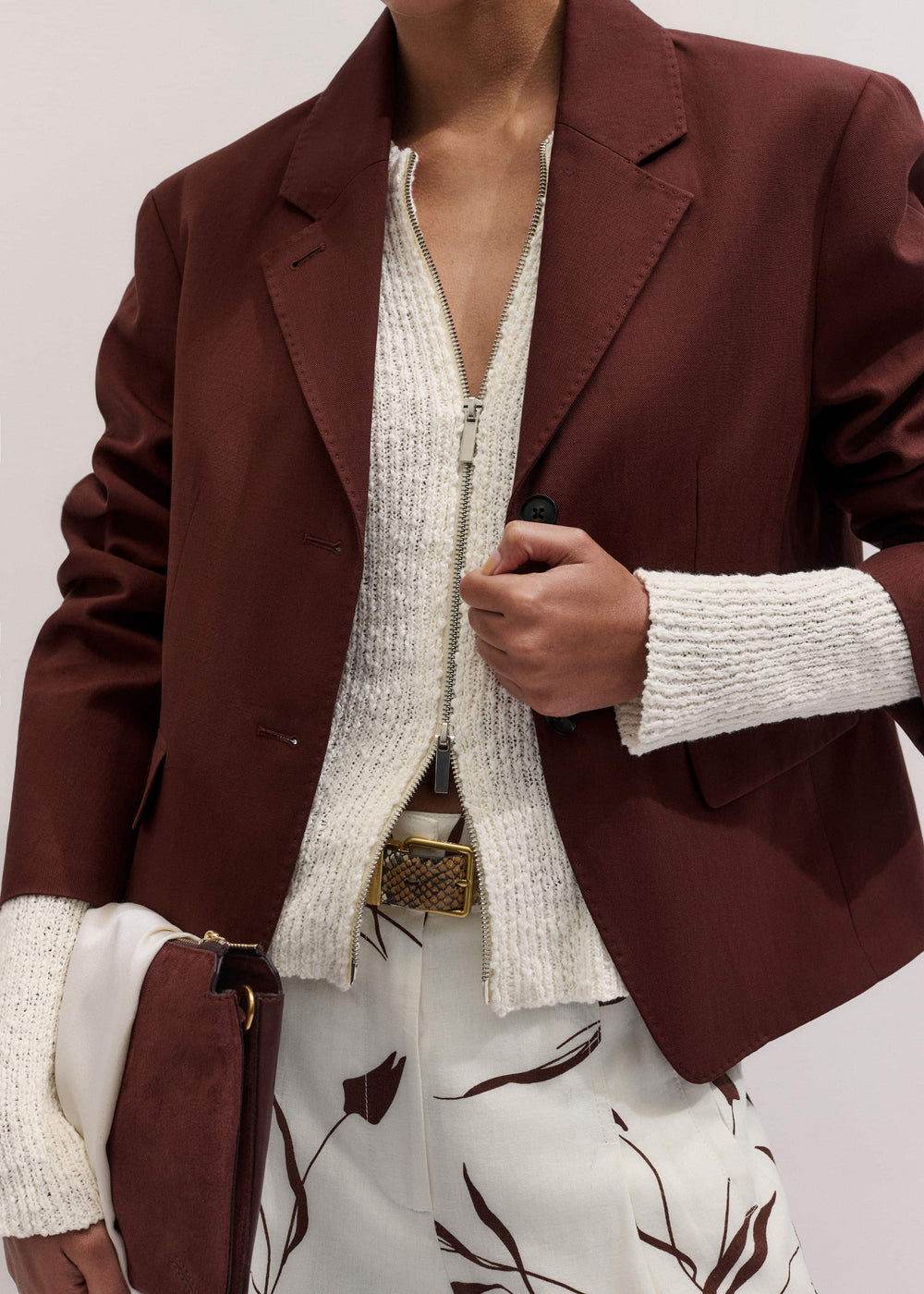Cream Double Zip Cardigan meandem