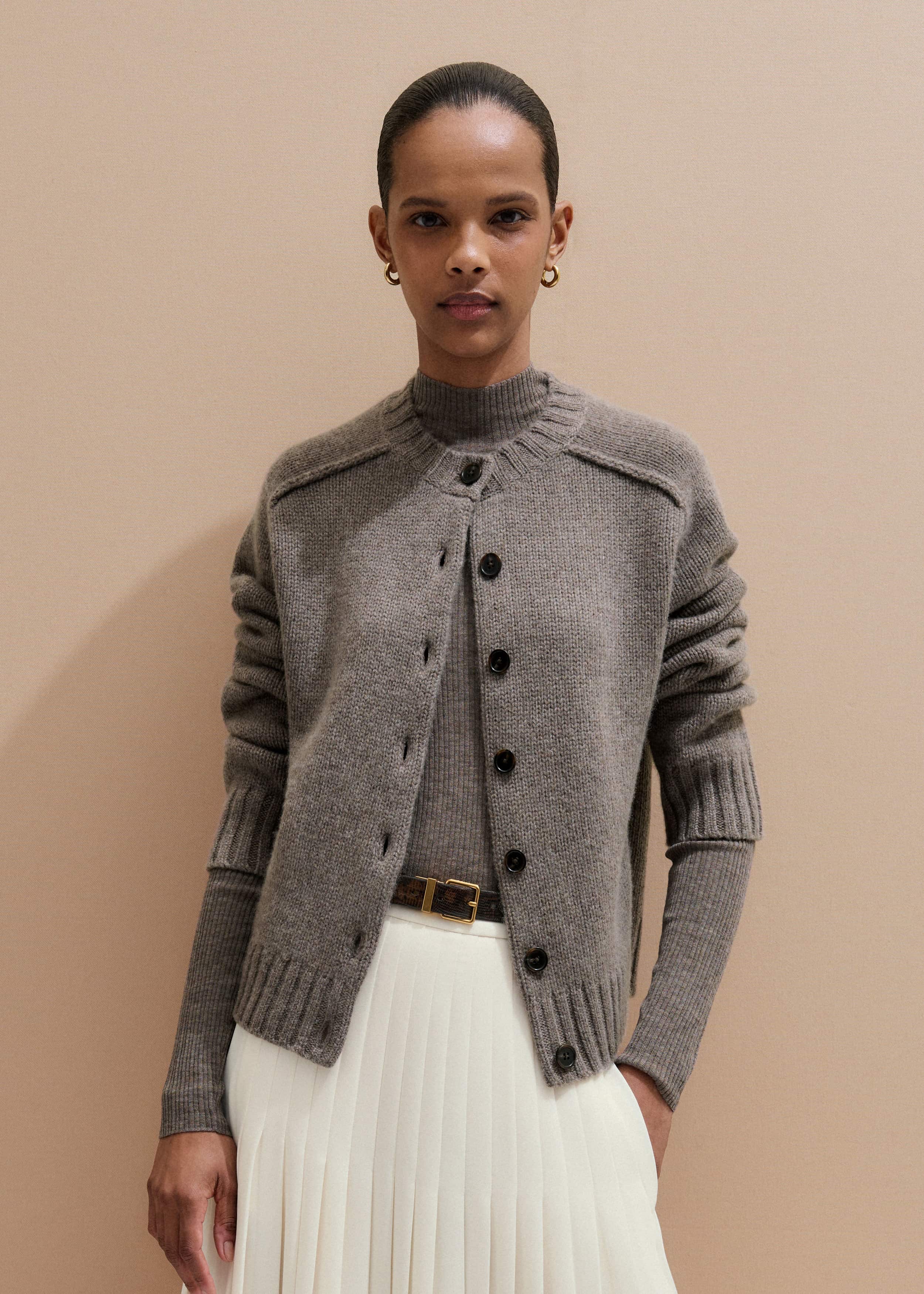 Brown Cashmere Relaxed Saddle Shoulder Cardigan meandem