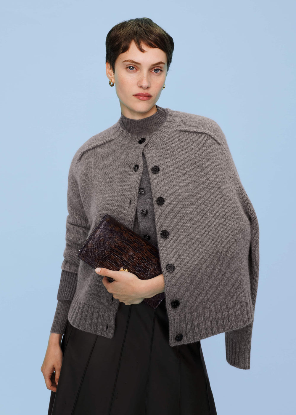 Brown Cashmere Relaxed Saddle Shoulder Cardigan meandem