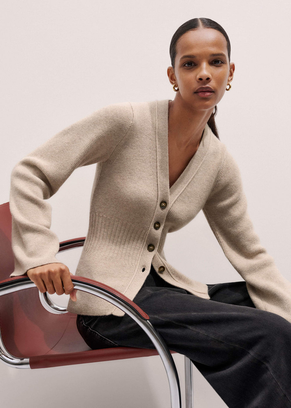 Brown Merino Cashmere Contour Cardigan meandem