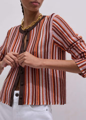 Cinnamon Brown Metallic Stripe Cardigan meandem