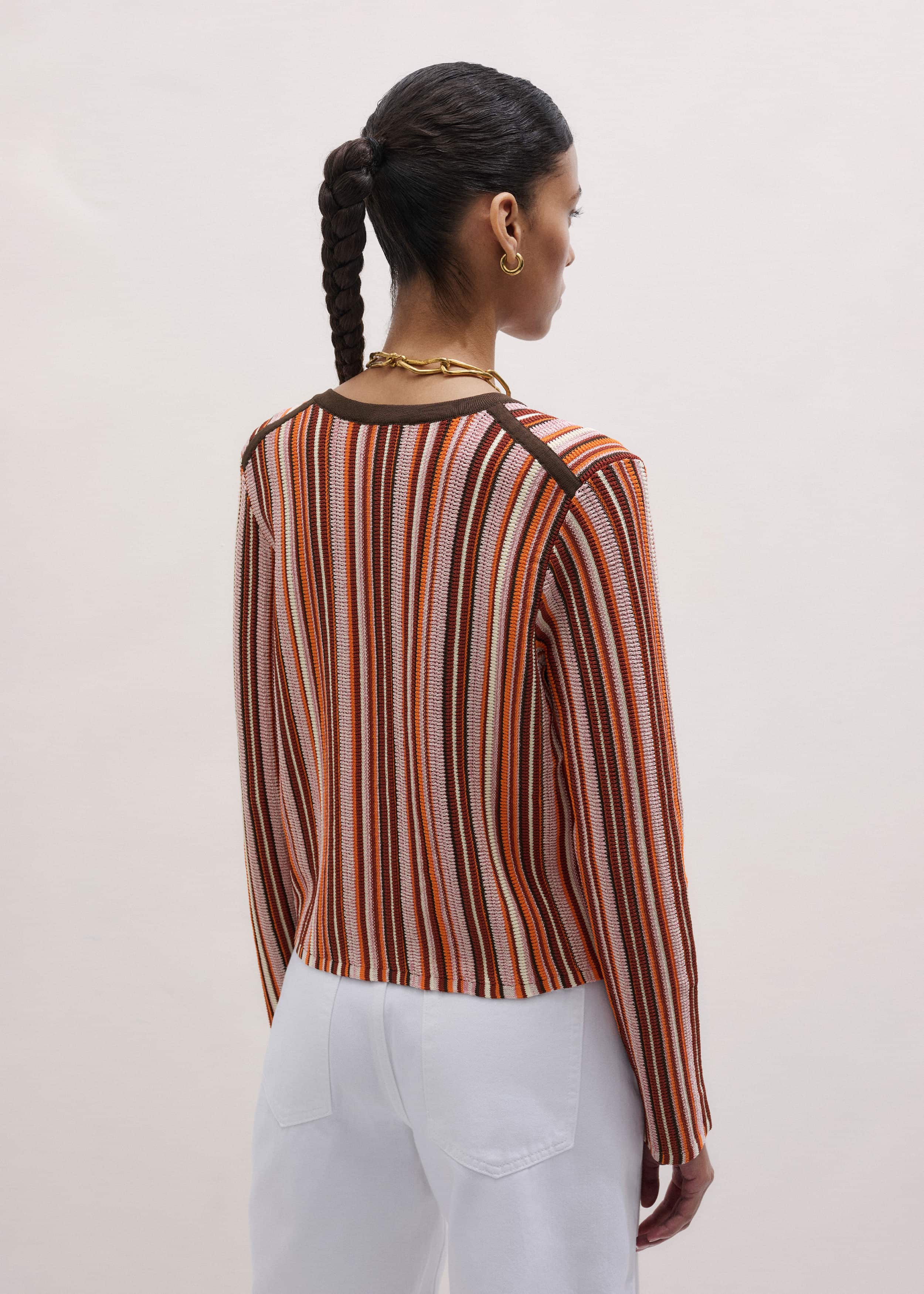Cinnamon Brown Metallic Stripe Cardigan meandem