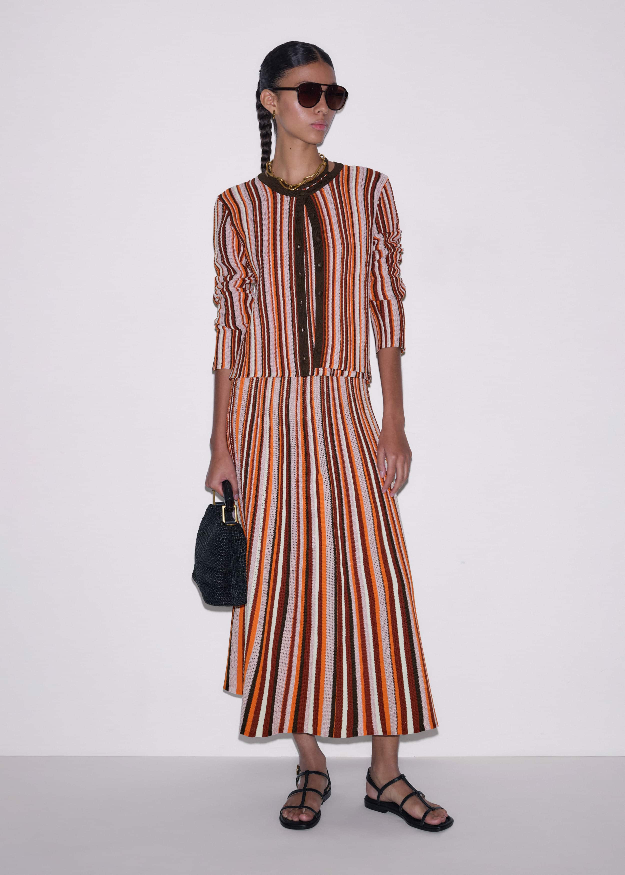 Cinnamon Brown Metallic Stripe Cardigan meandem
