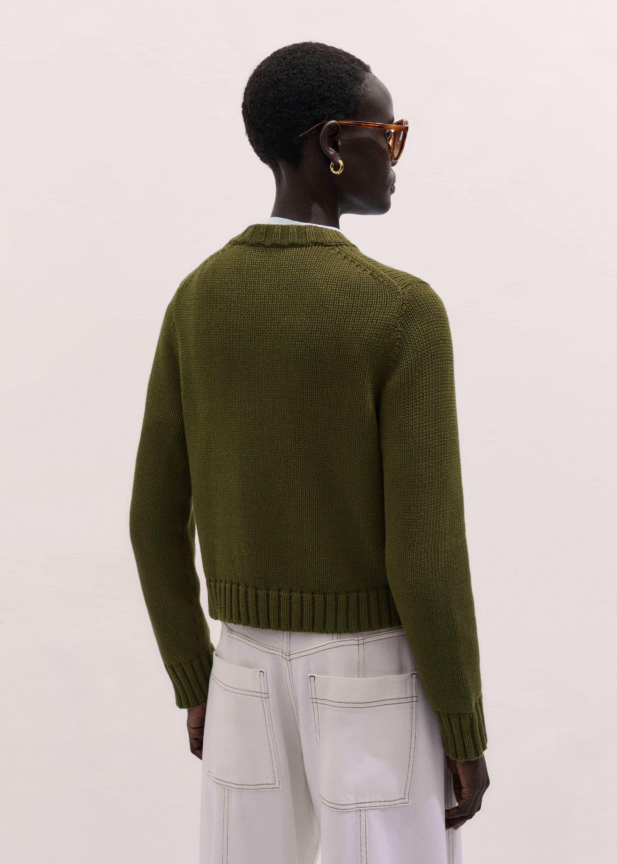 Olive Green Straight Crop Cardigan meandem