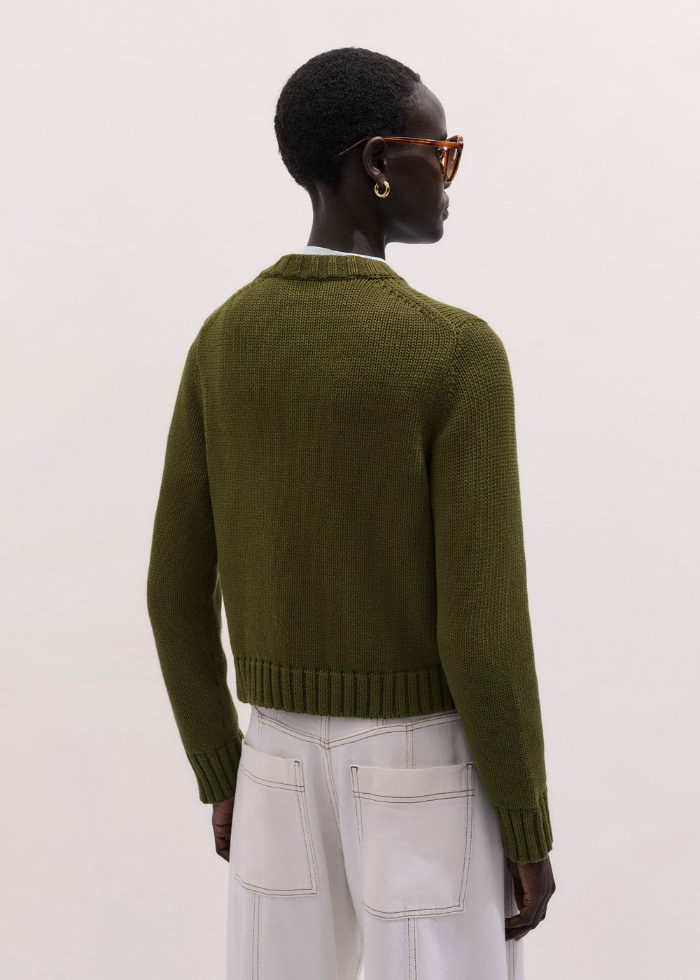 Olive Green Straight Crop Cardigan meandem