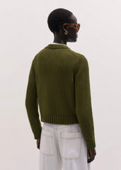 Olive Green Straight Crop Cardigan meandem