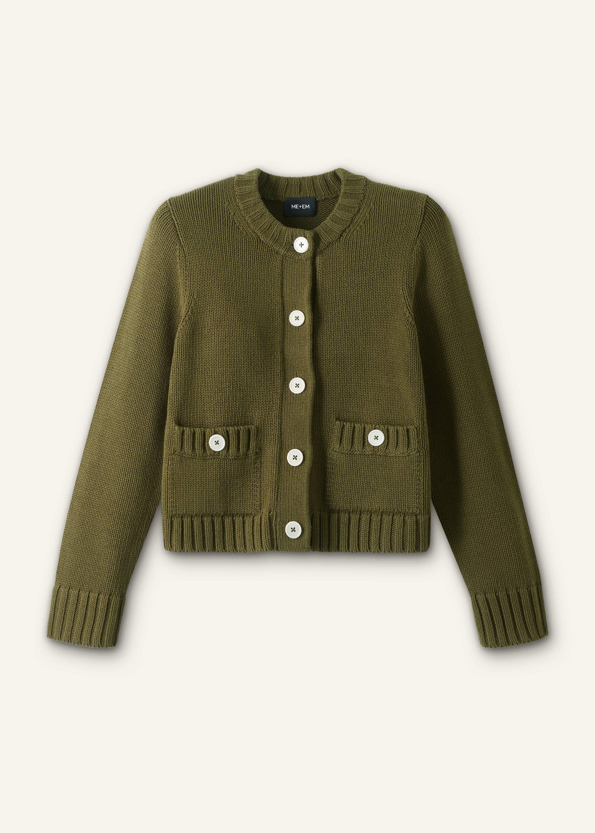 Olive Green Straight Crop Cardigan meandem