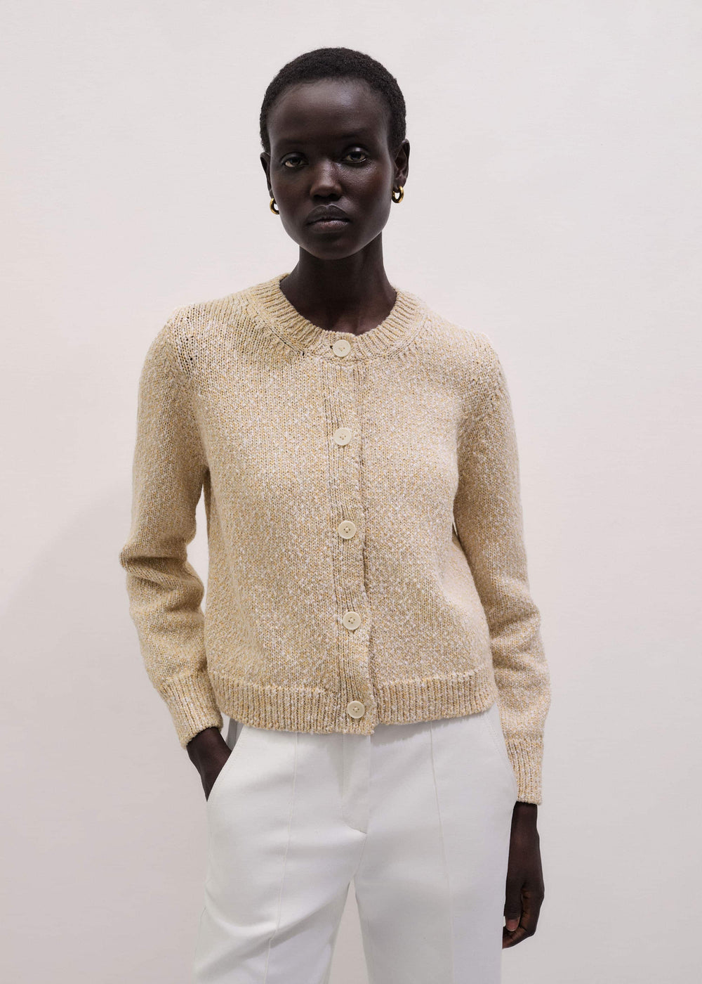 Yellow Relaxed Crew Neckline Cardigan meandem