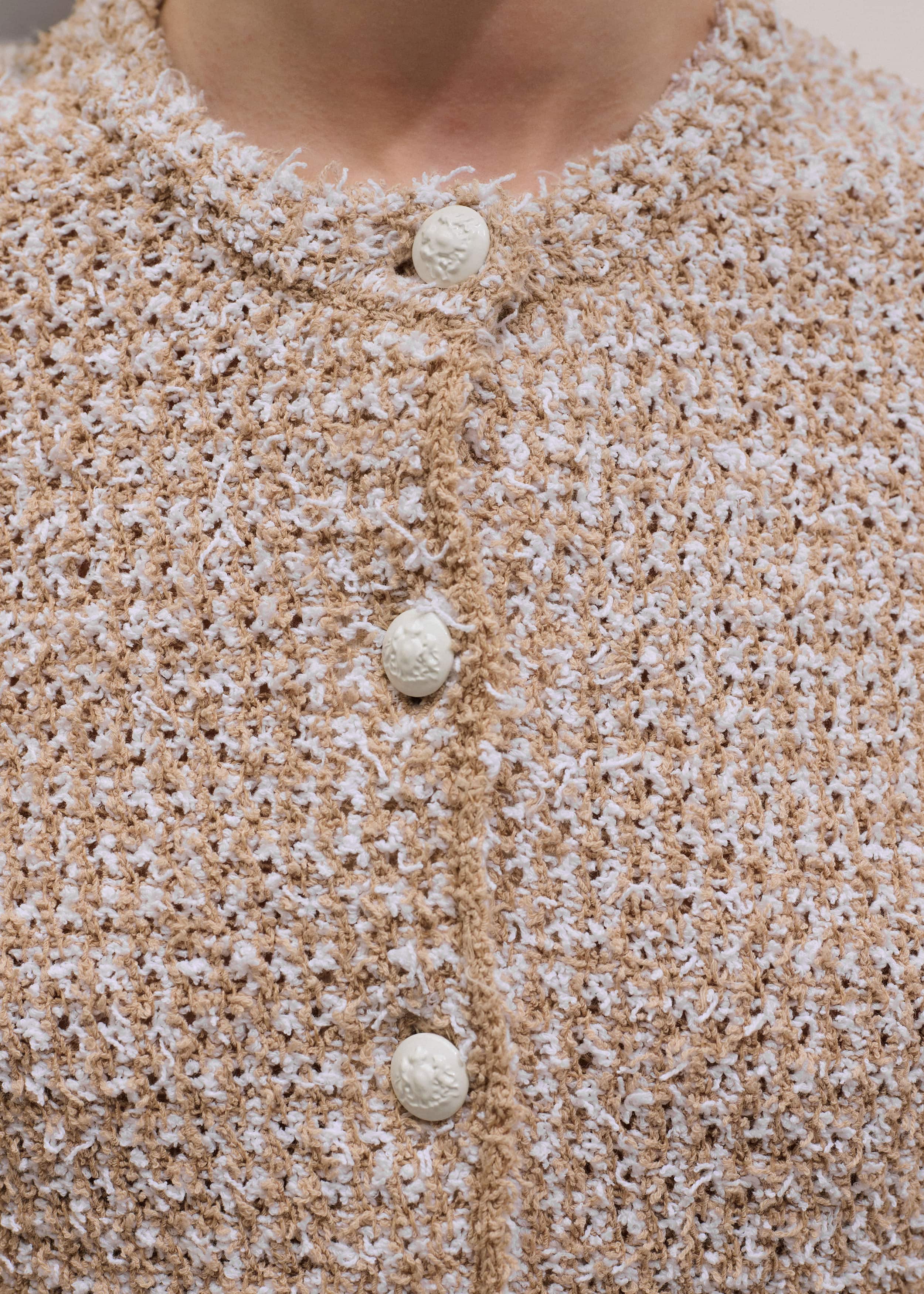 Cream Tweed Knit Pouf Shoulder Textured Crop Jacket meandem
