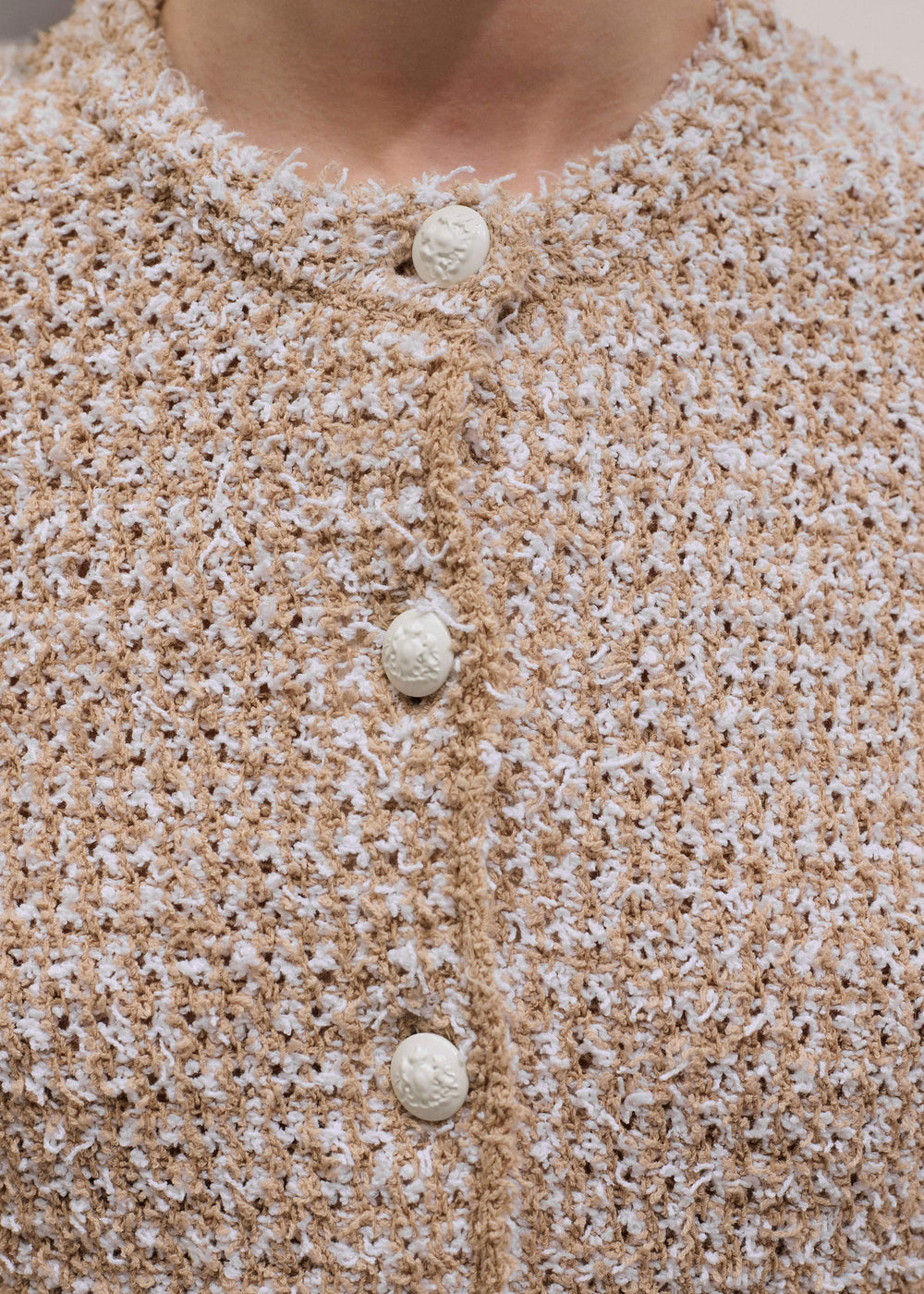 Cream Tweed Knit Pouf Shoulder Textured Crop Jacket meandem