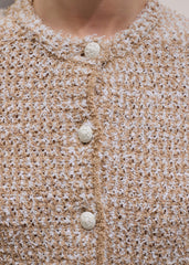 Cream Tweed Knit Pouf Shoulder Textured Crop Jacket meandem