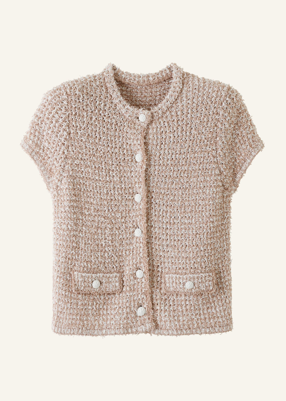 Cream Tweed Knit Pouf Shoulder Textured Crop Jacket meandem