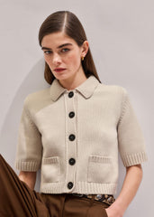 Cream Merino Cashmere Cropped Knit Jacket meandem