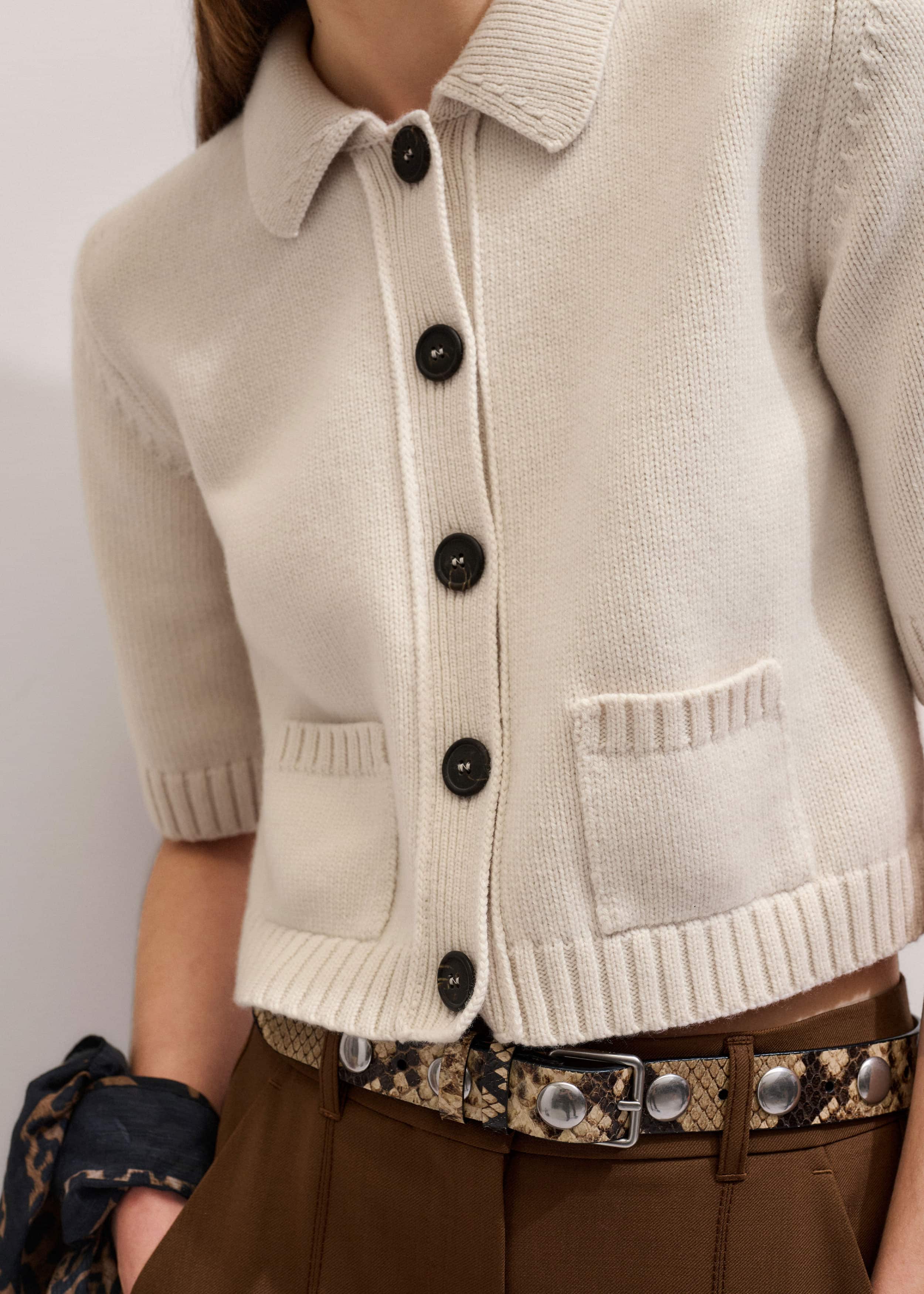 Cream Merino Cashmere Cropped Knit Jacket meandem