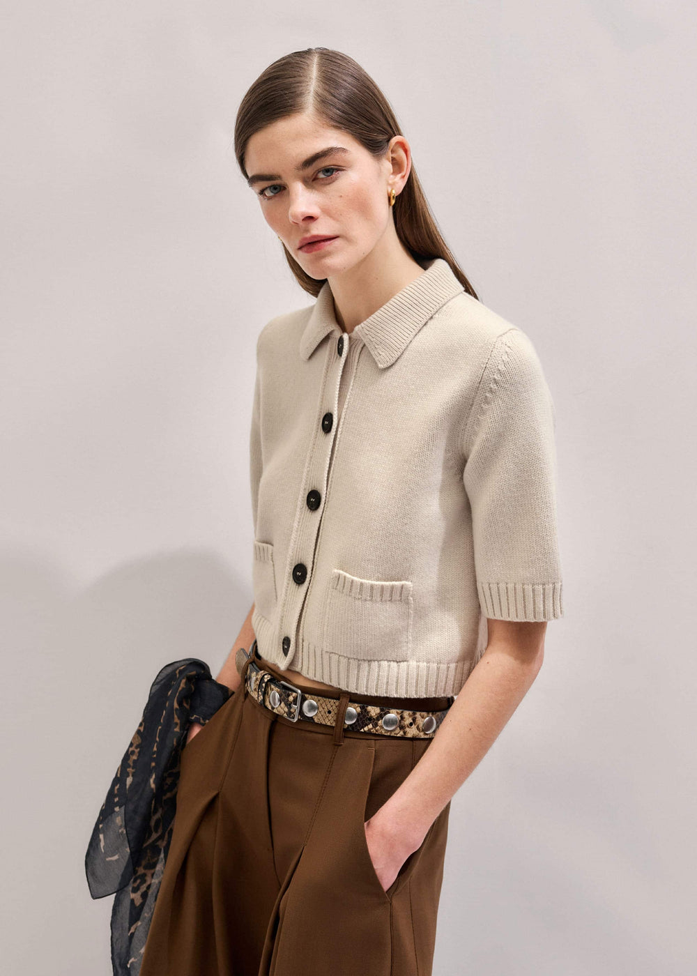Cream Merino Cashmere Cropped Knit Jacket meandem