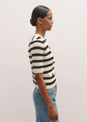 Cream Bouclé Stripe Short Sleeve Cardigan meandem