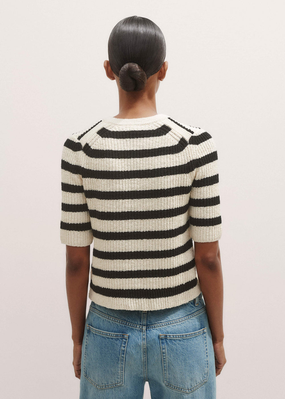 Cream Bouclé Stripe Short Sleeve Cardigan meandem