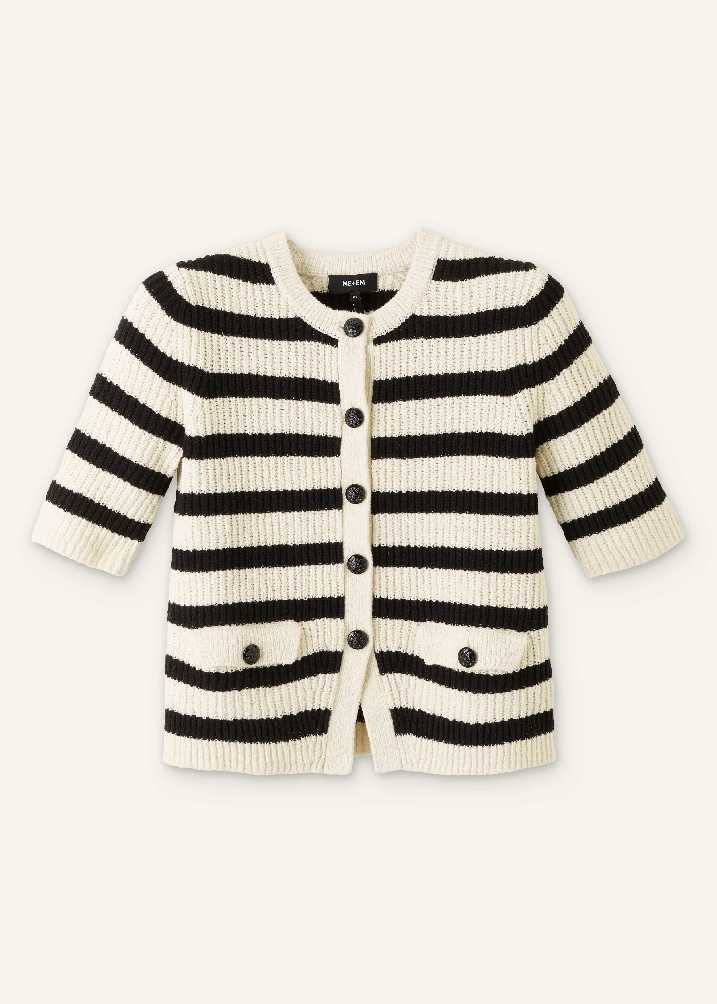 Cream Bouclé Stripe Short Sleeve Cardigan meandem