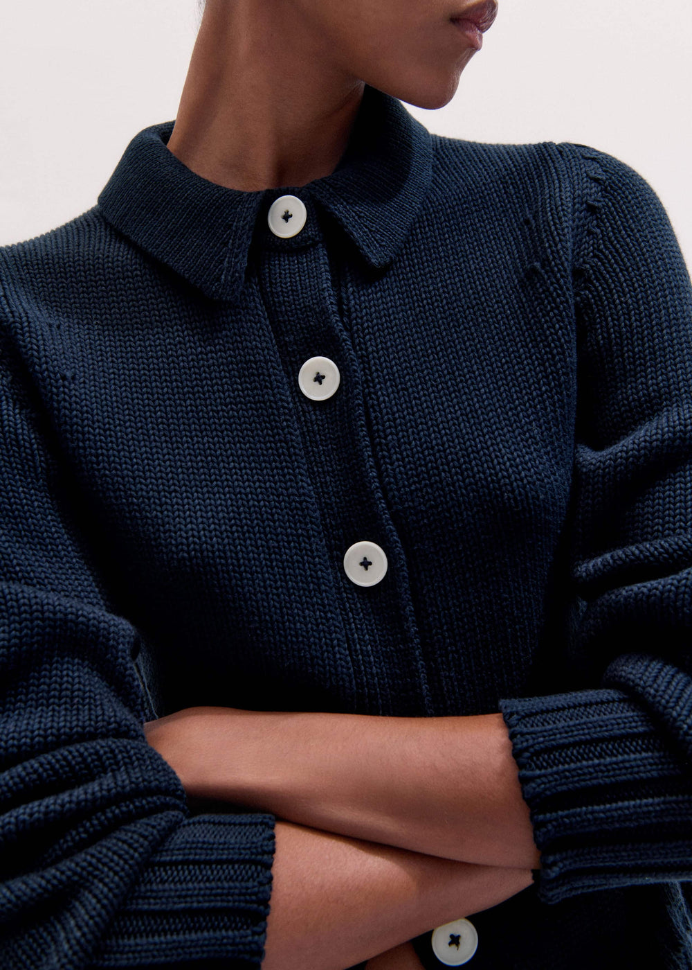Navy Slim Collared Cardigan meandem