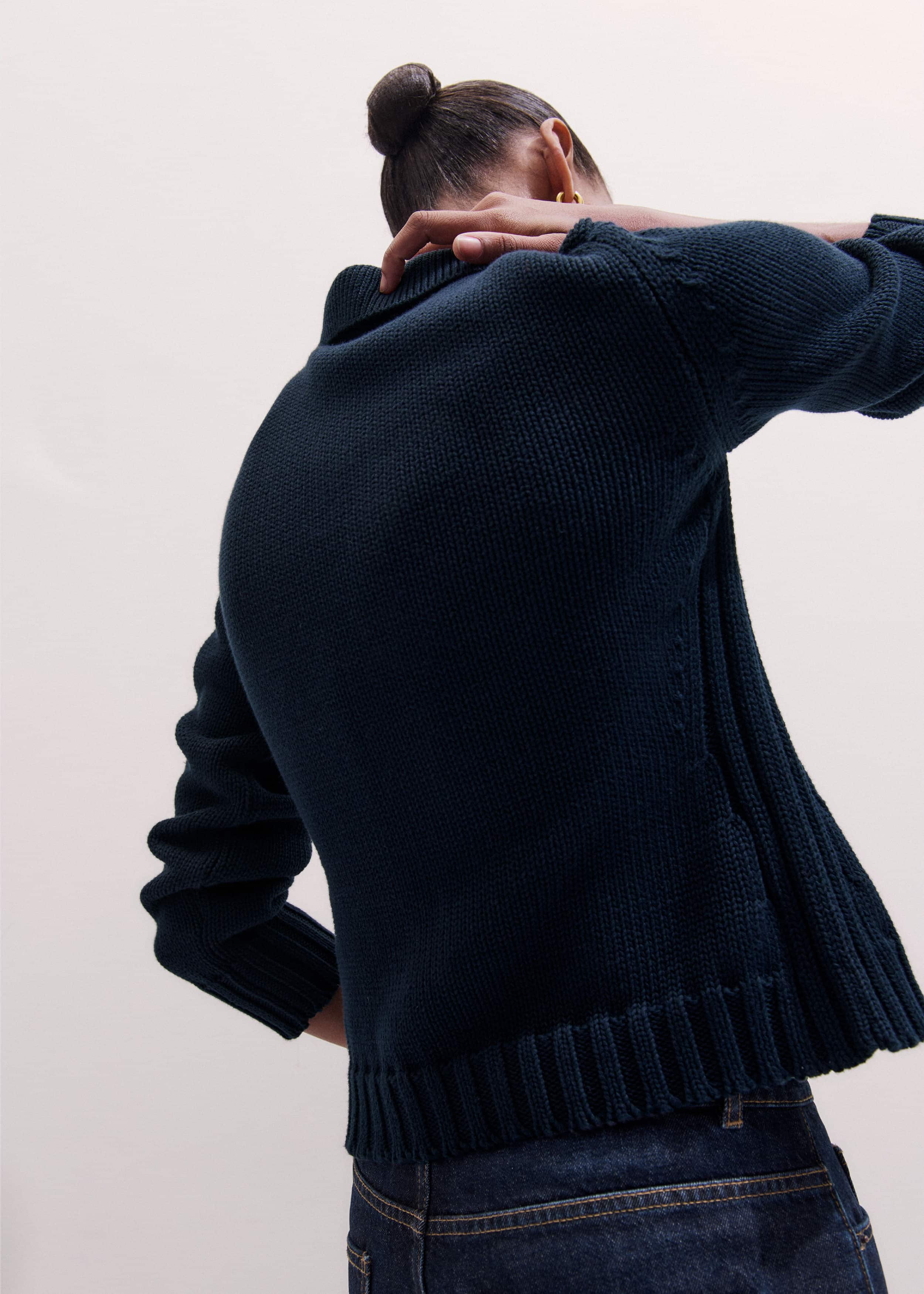 Navy Slim Collared Cardigan meandem
