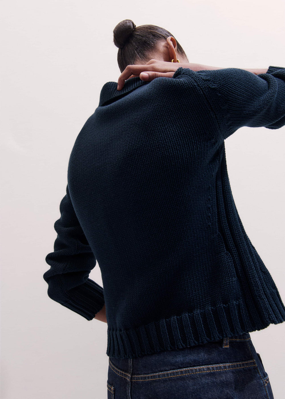 Navy Slim Collared Cardigan meandem