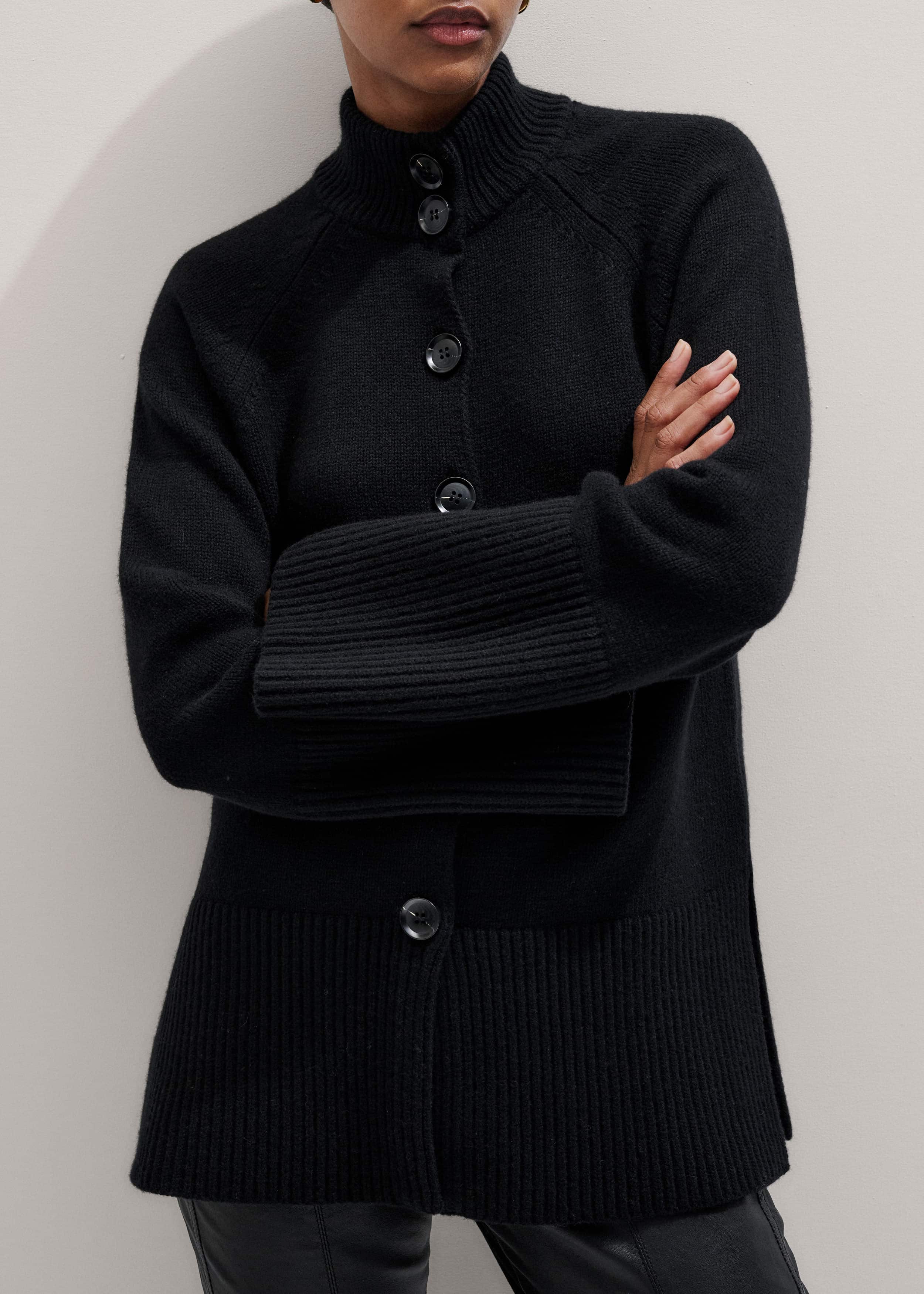 Black Button-Through Longline Cardigan meandem